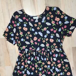 Vintage 90s Coldwater Creek Floral Print Dress Hats Sandals Black Casual Dress L